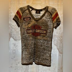 Harley-Davidson Gray and Orange V-Neck Tee
